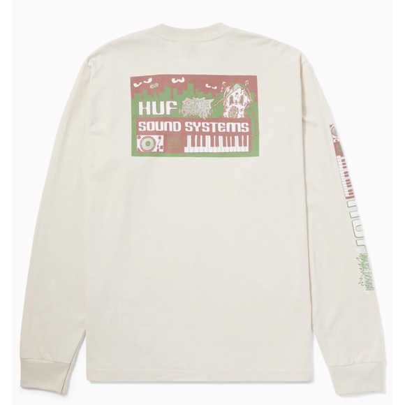HUF men NWOT tan Sound Systems long sleeve skateboard tshirt - Picture 10 of 12